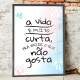 Quadro Decorativo Frase A Vida � Muito Curta