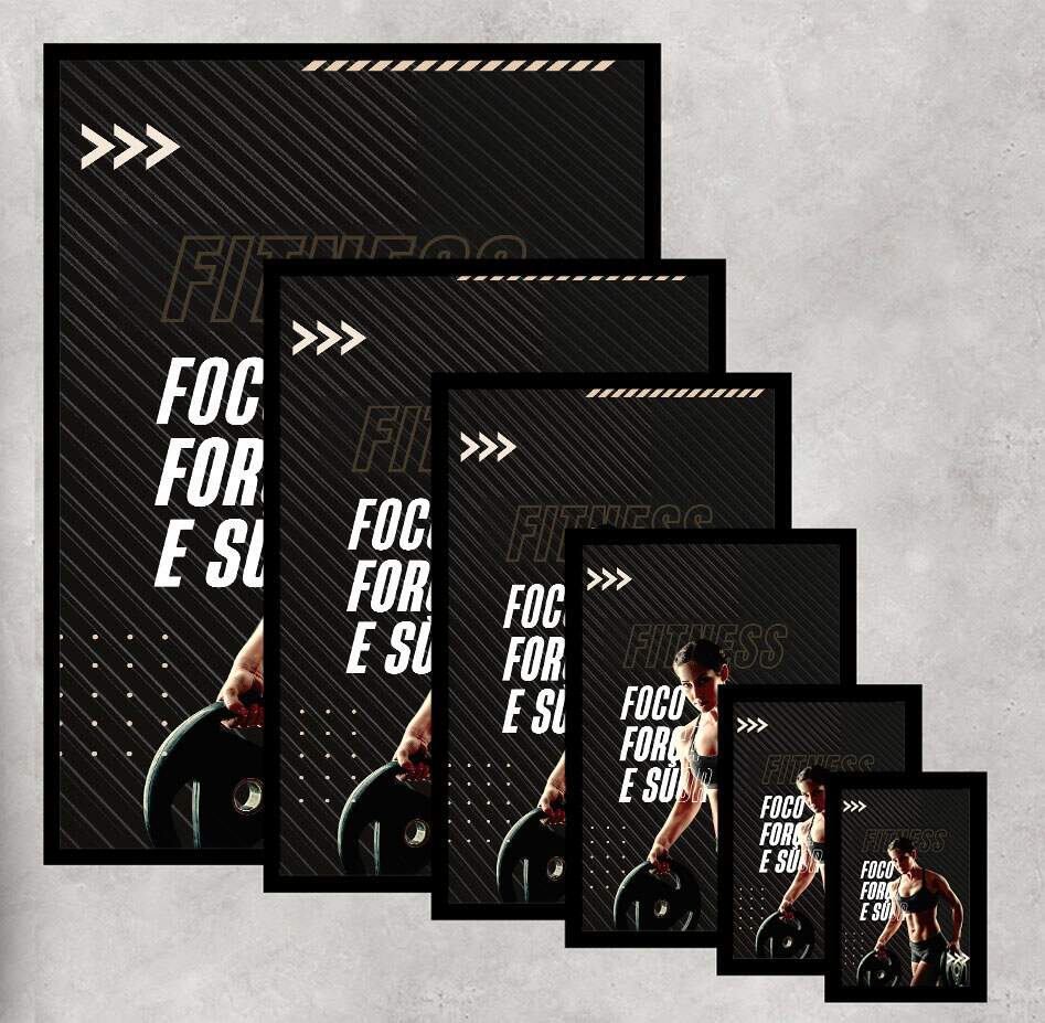 Quadro Decorativo para Academia Foco, For�a e Suor