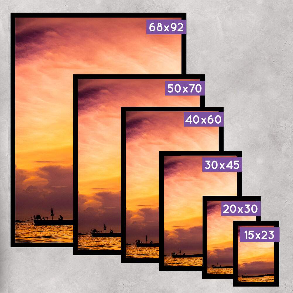 Quadro Decorativo Barco e P�r-do-Sol Laranja