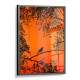 Quadro Decorativo Pass�ro em Galho Fundo Laranja