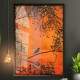 Quadro Decorativo Pass�ro em Galho Fundo Laranja