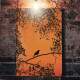 Quadro Decorativo Pass�ro em Galho Fundo Laranja