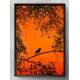 Quadro Decorativo Pass�ro em Galho Fundo Laranja