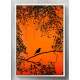 Quadro Decorativo Pass�ro em Galho Fundo Laranja
