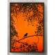 Quadro Decorativo Pass�ro em Galho Fundo Laranja