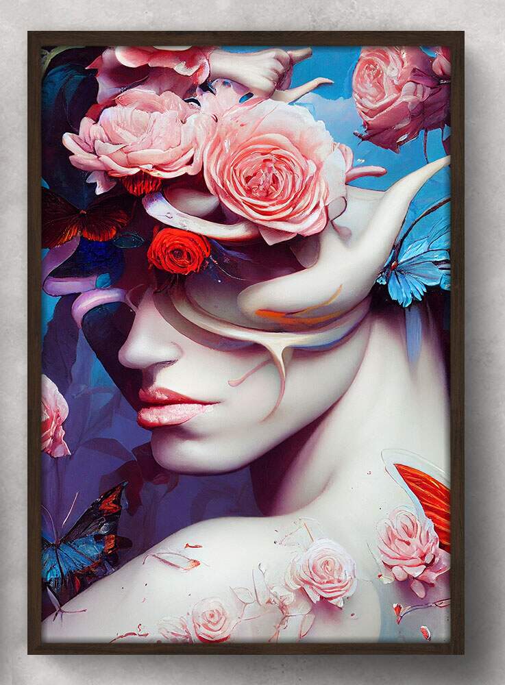 Quadro Decorativo Collage Flowers Est�tua de Mulher com Flores