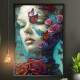 Quadro Decorativo Collage Flowers Rosto de Mulher com Flores e Borboletas