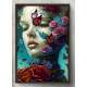 Quadro Decorativo Collage Flowers Rosto de Mulher com Flores e Borboletas