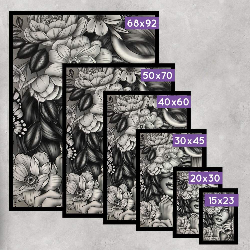 Quadro Decorativo Collage Flowers Desenho de Mulher Preto e Branco