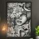 Quadro Decorativo Collage Flowers Desenho de Mulher Preto e Branco