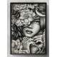 Quadro Decorativo Collage Flowers Desenho de Mulher Preto e Branco