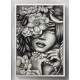 Quadro Decorativo Collage Flowers Desenho de Mulher Preto e Branco