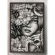 Quadro Decorativo Collage Flowers Desenho de Mulher Preto e Branco
