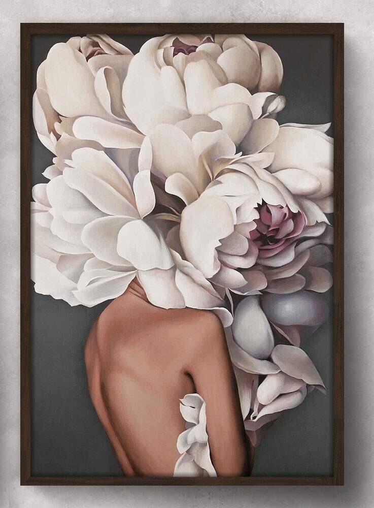 Quadro Decorativo Collage Flowers Costas de Mulher com P�talas de Flores