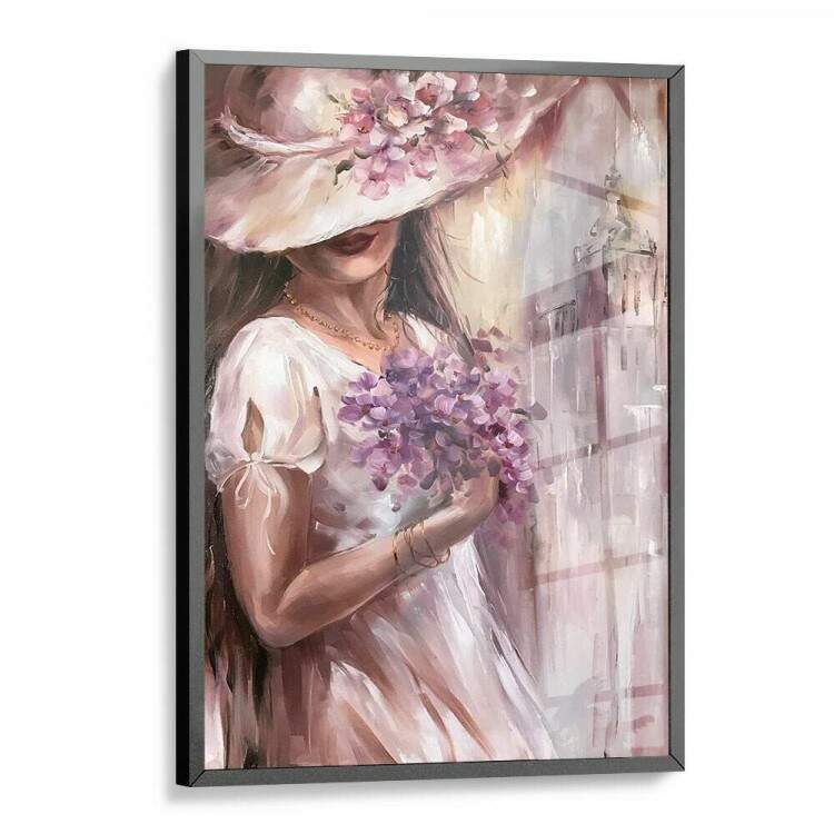 Quadro Decorativo Collage Flowers Mulher de Chapu com Flores