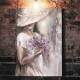 Quadro Decorativo Collage Flowers Mulher de Chap�u com Flores