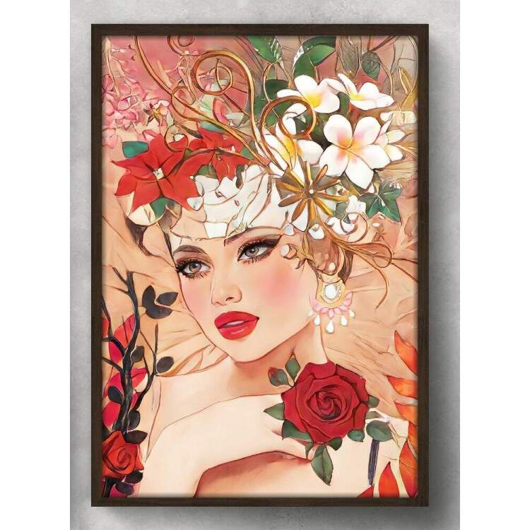 Quadro Decorativo Collage Flowers Desenho de Mulher com Flores na Cabea