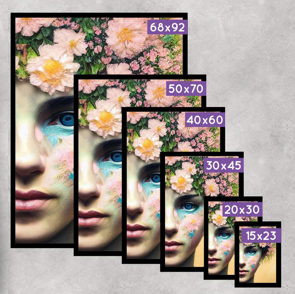 Quadro Decorativo Collage Flowers Mulher com Rosto Pintado e Flores na Cabe�a