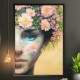 Quadro Decorativo Collage Flowers Mulher com Rosto Pintado e Flores na Cabe�a