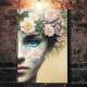 Quadro Decorativo Collage Flowers Mulher com Rosto Pintado e Flores na Cabe�a