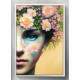 Quadro Decorativo Collage Flowers Mulher com Rosto Pintado e Flores na Cabe�a