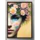 Quadro Decorativo Collage Flowers Mulher com Rosto Pintado e Flores na Cabe�a