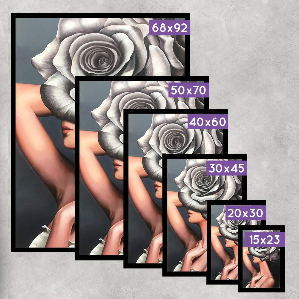Quadro Decorativo Collage Flowers Mulher com Olhos Tampados Por Rosa Cinza