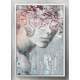 Quadro Decorativo Collage Flowers Mulher com Olhos Tampados Por Rosa Tons de Cinza