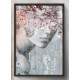 Quadro Decorativo Collage Flowers Mulher com Olhos Tampados Por Rosa Tons de Cinza