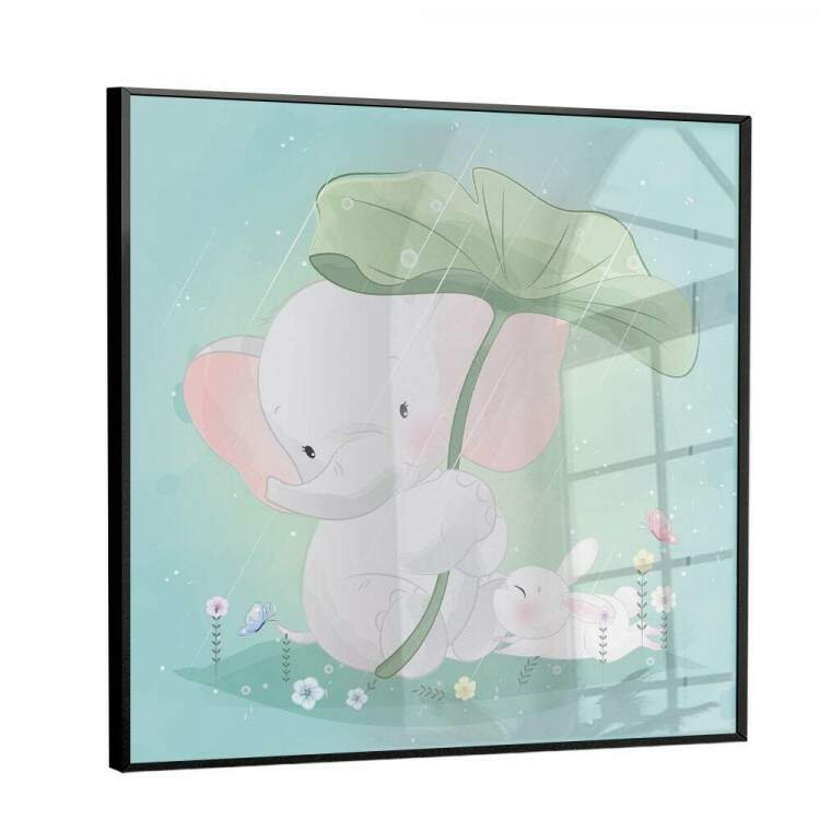 Quadro Decorativo Infantil Elefante com Folha de Guarda Chuva