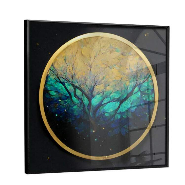 Quadro Decorativo Abstrato rvore Preto, Azul e Amarelo