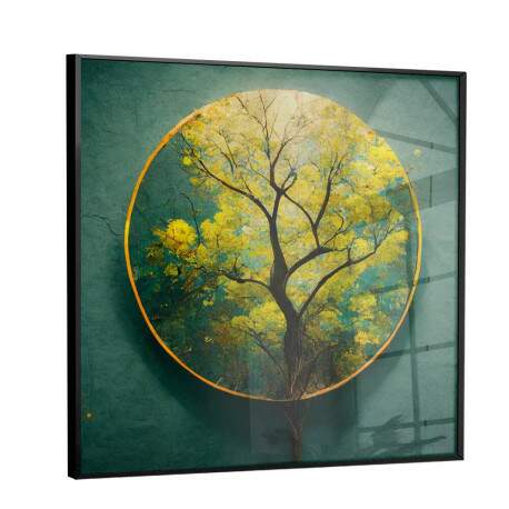 Quadro Decorativo rvore Amarela Fundo Verde