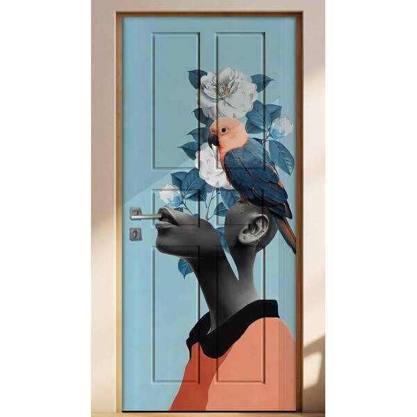 Adesivo Para Porta Abstrato Mulher E Arara