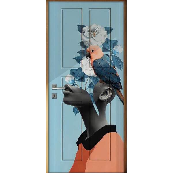 Adesivo Para Porta Abstrato Mulher E Arara