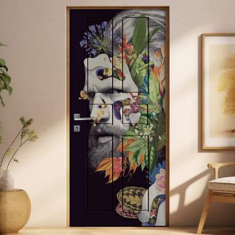 Adesivo Para Porta Abstrato Homem Com Flores