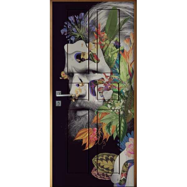 Adesivo Para Porta Abstrato Homem Com Flores