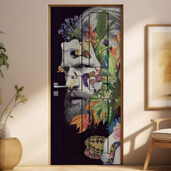 Adesivo Para Porta Abstrato Homem Com Flores
