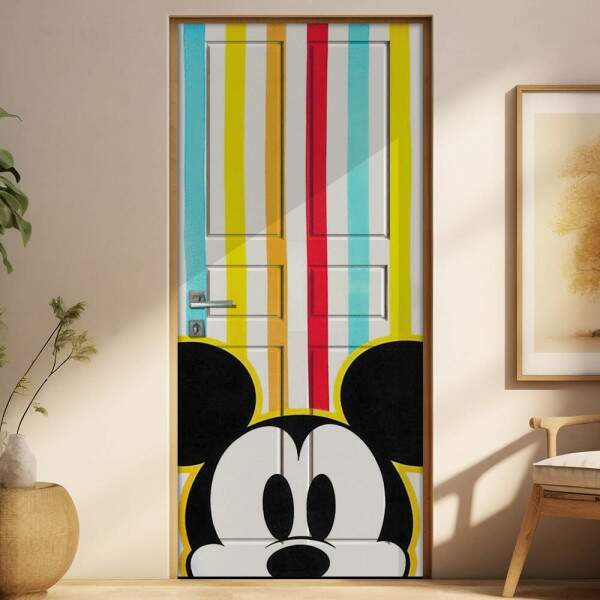 Adesivo para Porta Mickey com Fundo Listrado