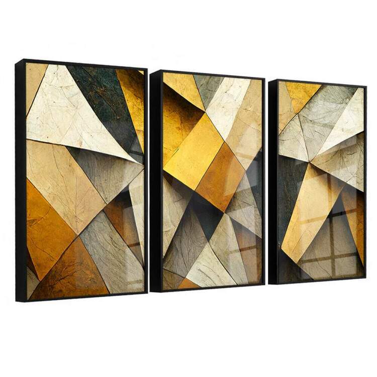 Kit 3 Quadros Decorativos Abstrato Tons de Amarelo