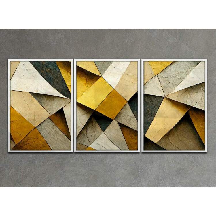 Kit 3 Quadros Decorativos Abstrato Tons de Amarelo