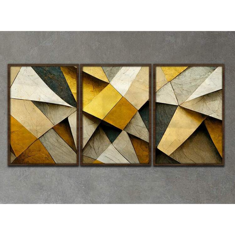 Kit 3 Quadros Decorativos Abstrato Tons de Amarelo