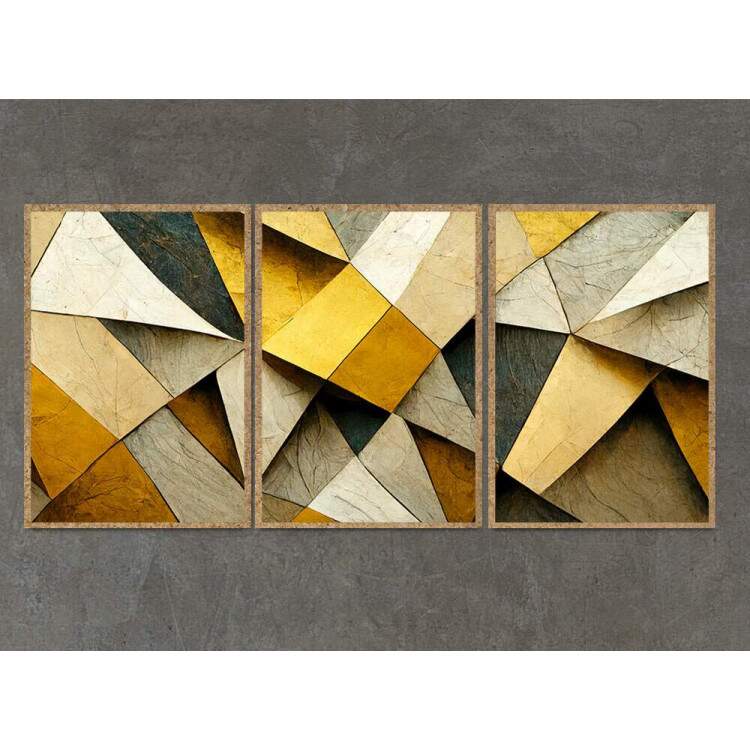 Kit 3 Quadros Decorativos Abstrato Tons de Amarelo