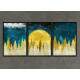 Kit 3 Quadros Decorativos Pinheiros e Lua Dourada