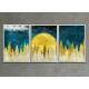 Kit 3 Quadros Decorativos Pinheiros e Lua Dourada