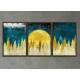 Kit 3 Quadros Decorativos Pinheiros e Lua Dourada