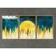 Kit 3 Quadros Decorativos Pinheiros e Lua Dourada