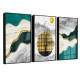 Kit 3 Quadros Decorativos Abstrato Estilo M�rmore com �rvore e Sol