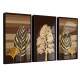 Kit 3 Quadros Decorativos �rvores e Folhas Tons de Marrom e Dourado