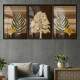 Kit 3 Quadros Decorativos �rvores e Folhas Tons de Marrom e Dourado
