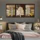 Kit 3 Quadros Decorativos �rvores e Folhas Tons de Marrom e Dourado